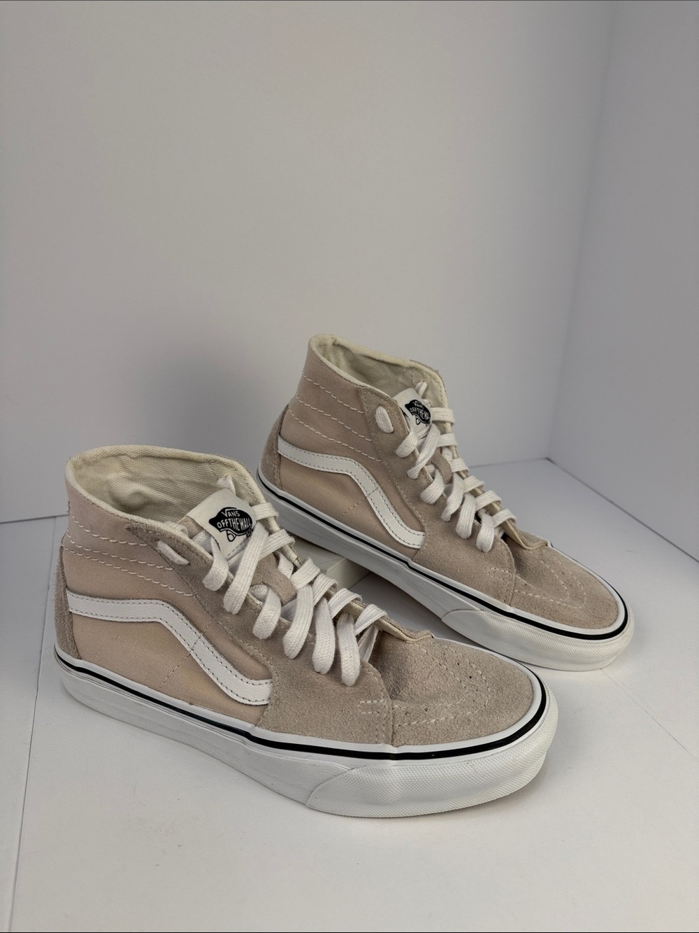 Vans Sk8-HI High-Top canvas and suede Sneakers in Beige and White